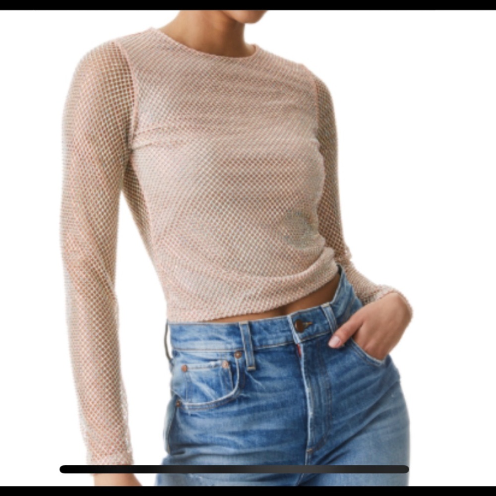 ISO - Alice and Olivia Crystal Embellished Crop Top in Almond in XS